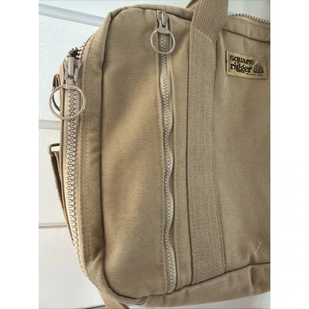 Vintage Lands End Square Rigger Shoulder Canvas Messenger Bag Khaki OLA0002